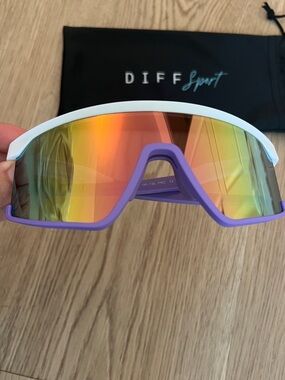 Diff Eyewear White and Purple Sport Shield Sunglasses with Mirrored Lenses